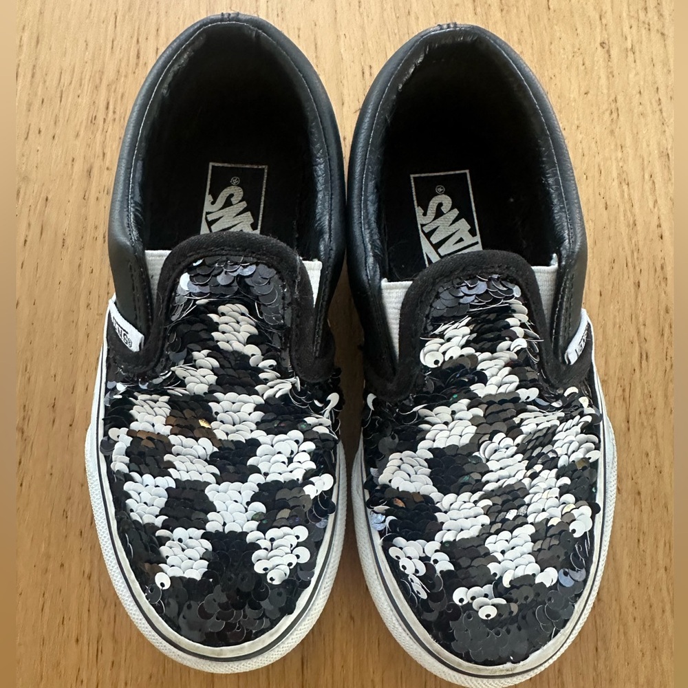 Vans Black and White Sequin Kids Shoes